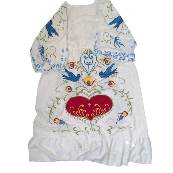 Jastie 2022 Floral Embroidered Maxi V-Neck L/S Tassel Boho Dress Women's Size S - Picture 3 of 10